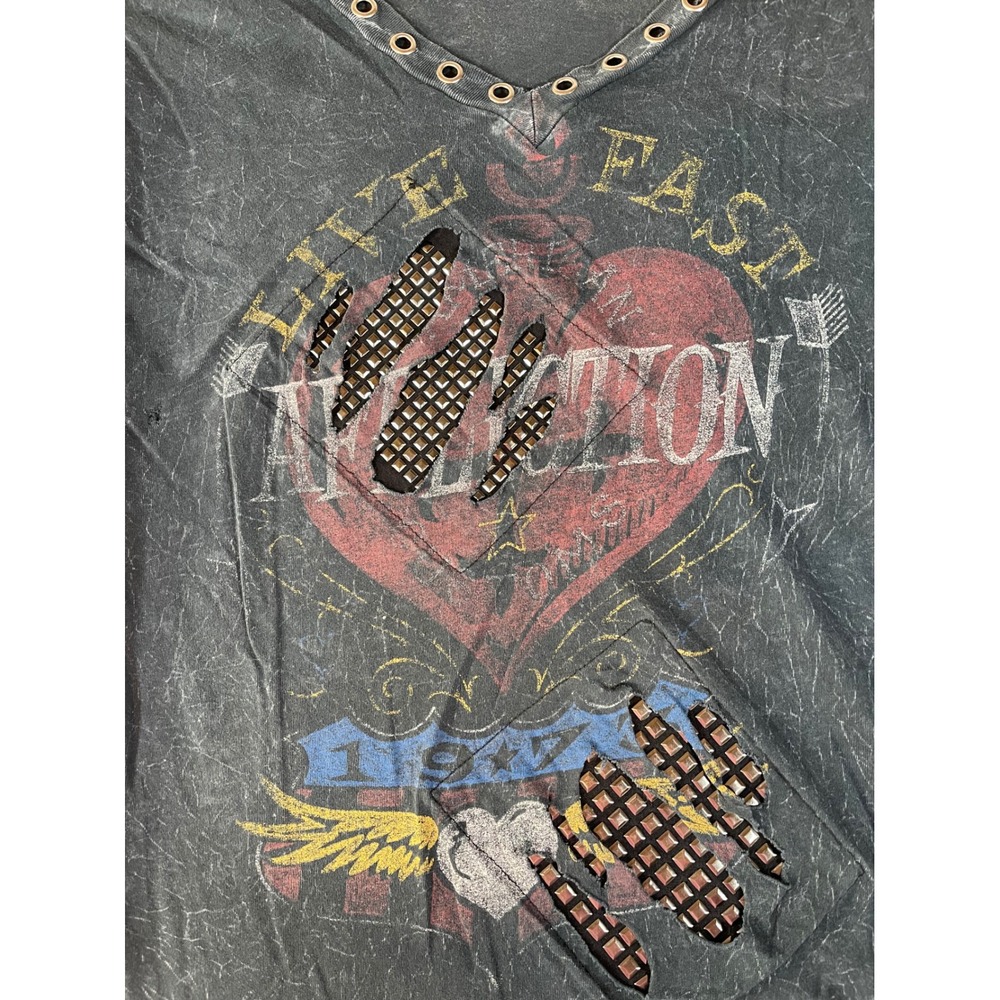 Affliction American Customs Womens Small Studded Distressed Graphic T-Shirt Grey - Picture 6 of 10